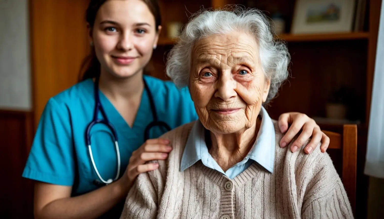 Alte Frauen mit einem Hausmeister